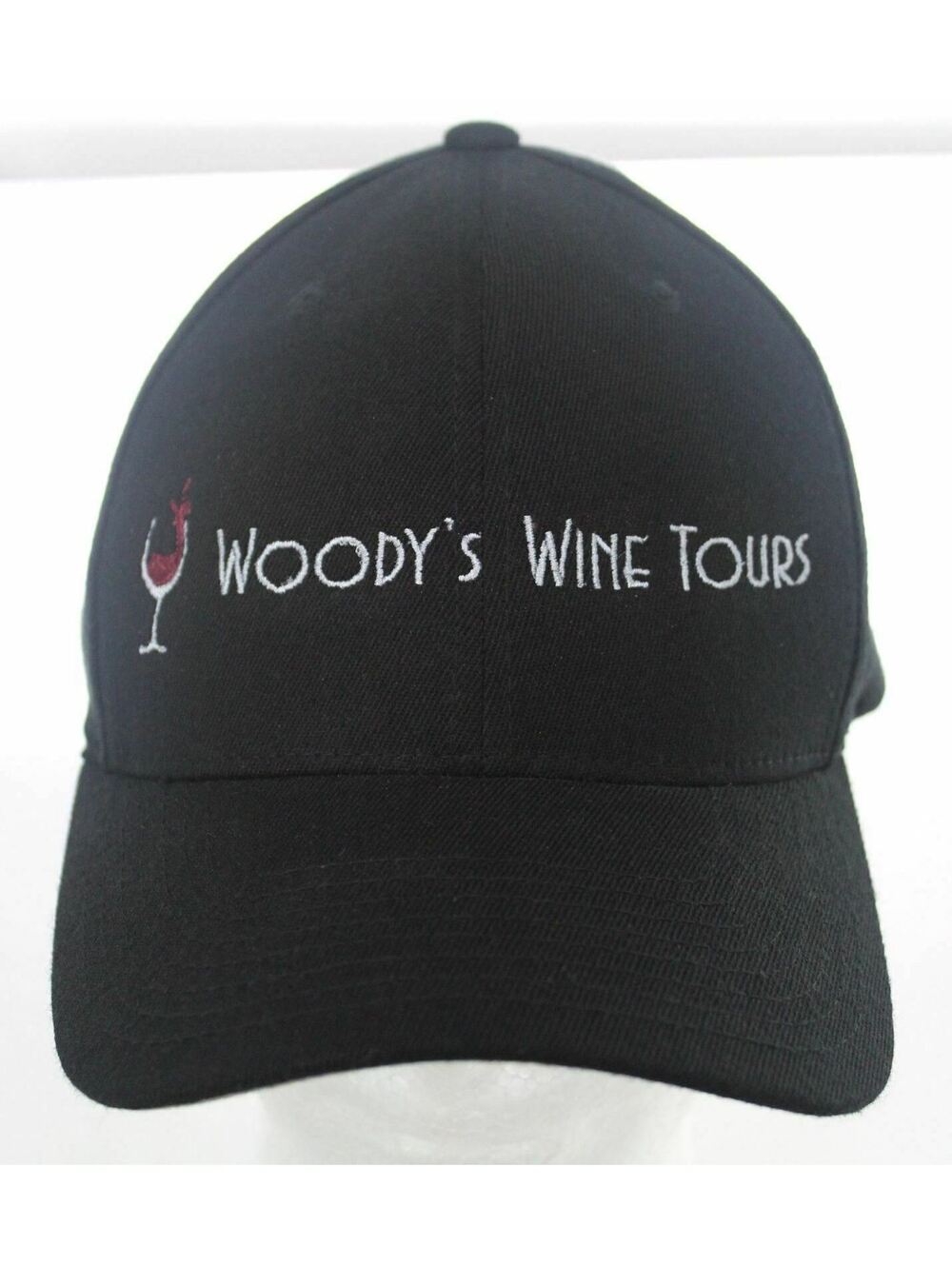 NWOT Woody's Wine Tours Baseball Hat Lids Black Flexfit Adult Fitted Cap Sz L/XL
